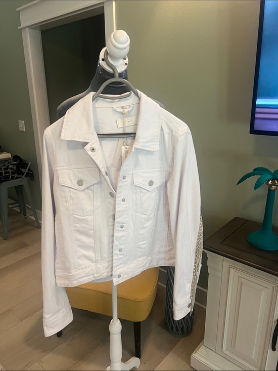 Blank NYC Jackets & Blazers - Blank NYC White Women's Denim Jacket with Rhinestone Sleeve Detail